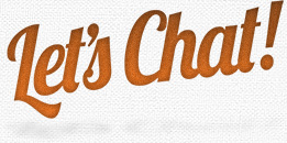 Let's Chat in an orange script typeface